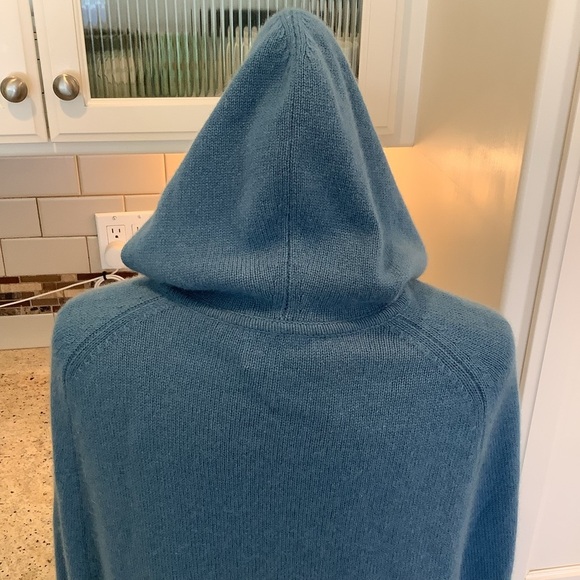Cashmere Blue Hooded Cape Poncho Sweater MAG by Magaschoni - Picture 6 of 11